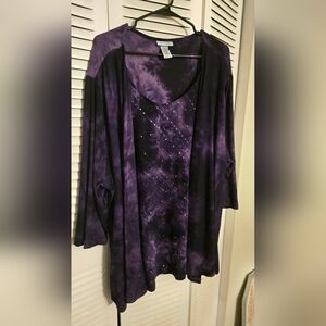 Purple Tie-Dye Cardigan and Top Combined